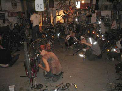 Bikes being worked on. Photo by Jym Dyer.