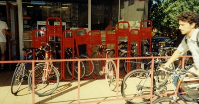 Bike racks at Powell's in Portland. Photo by Jym Dyer.