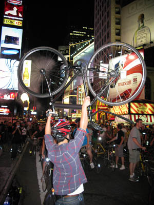 Critical Mass August 2008 Bike Lift in Time's Square by Adrian Kinloch