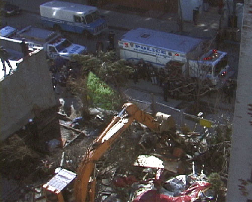 A bulldozer destroys Esperanza Community Garden, 6th Street between Avenues B & C.