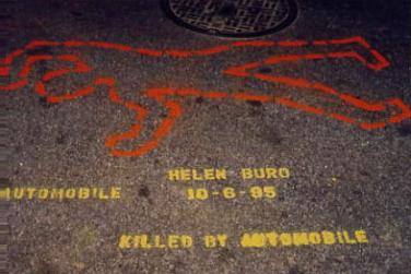 Killed by Automobile: chalk outline-style memorial stencil.