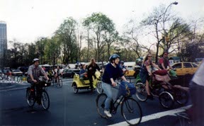 Earth Day: trees, bikes, trikes, and pedicabs.