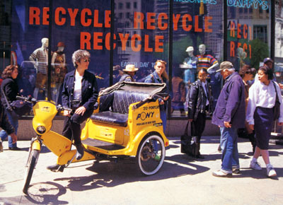 Recycle and try-a-cycle (a pedicab) on Earth Day, 1997.